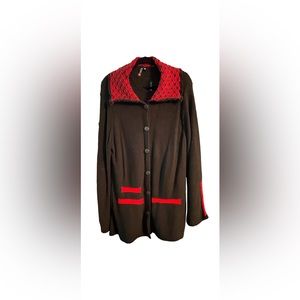 Roni Rabl Black & Red Detail Knit Button Down Cardigan Size M/L
